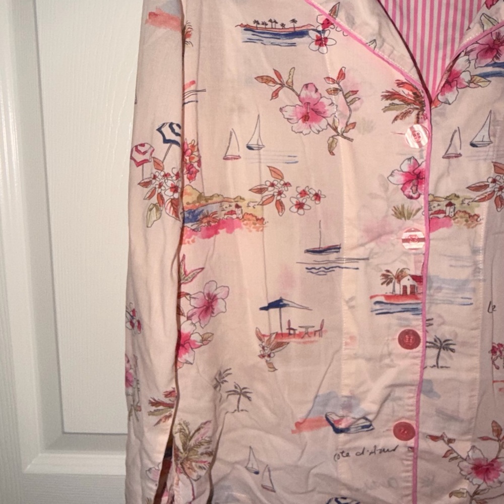 PJ Salvage Pajama Set Size S Pink Beach Print 2PC Sleep & Lounge - Picture 4 of 13
